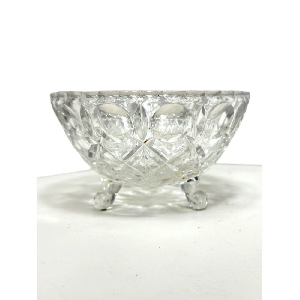 Vintage Crystal Glass Footed Sugar Bowl Cross And Olive Crystal Glass Candy Dish - Picture 2 of 4